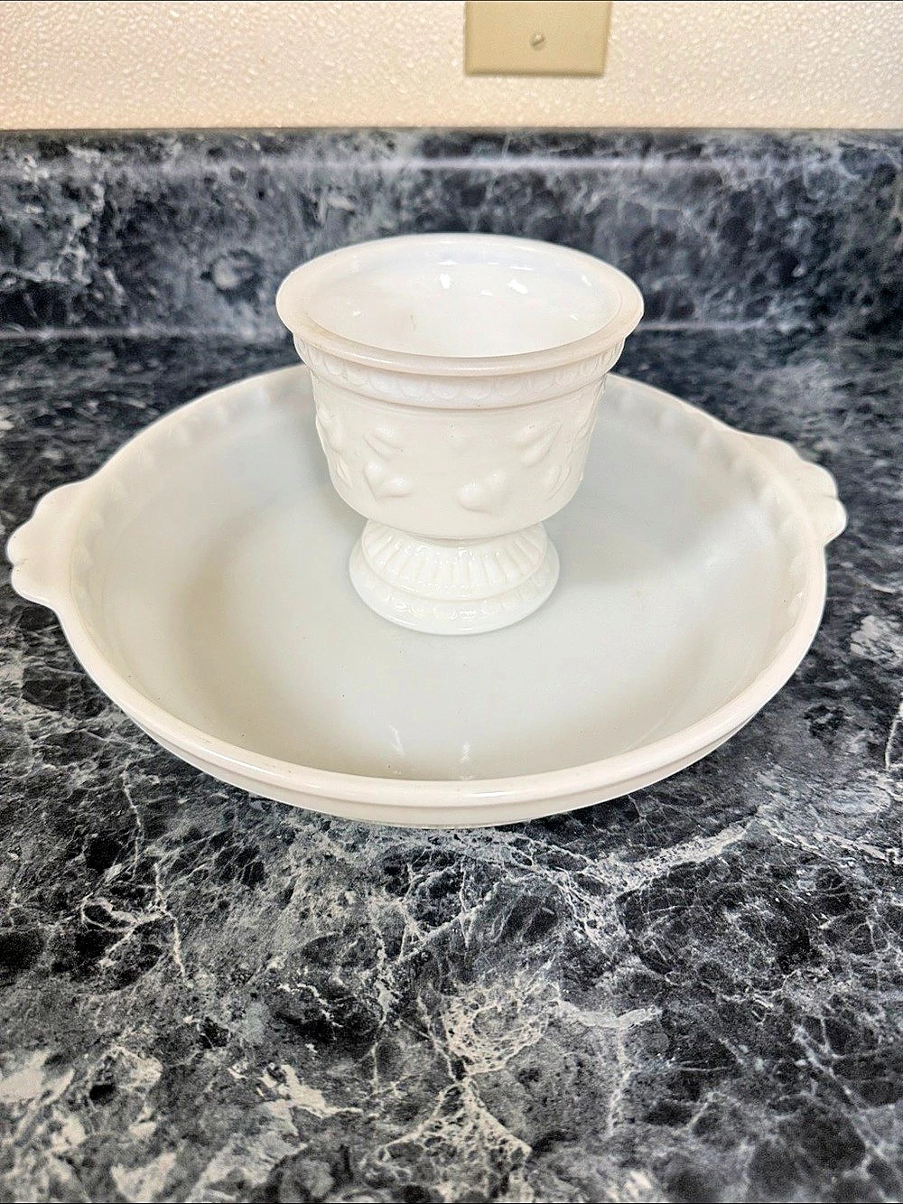 White Milk Glass Pedestal Bowl & Pyrex 25Serving Dish